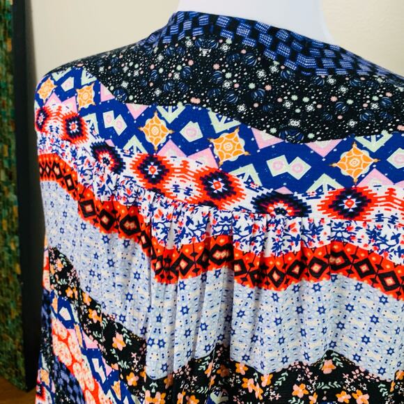 PaoLino Size L Geometric Print Kimono Cardigan Open Front Cover Up Boho - Picture 6 of 9